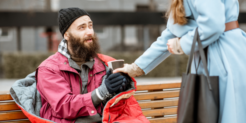 man receives coffee