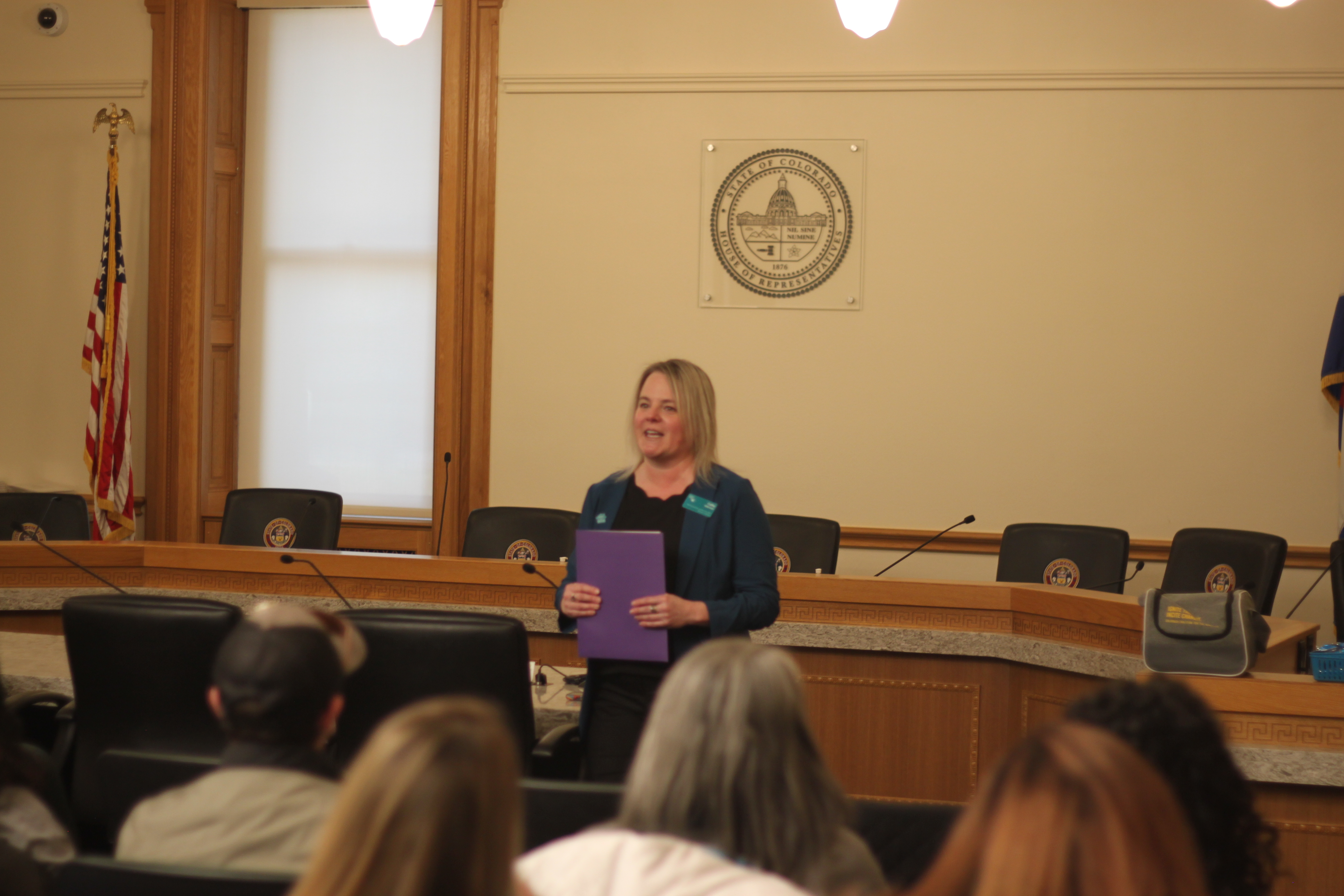 Cathy Alderman speaks in front of State Legislature