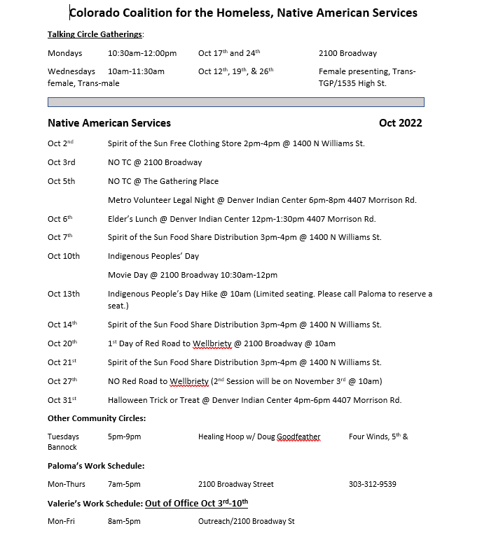 calendar image of native american services calendar
